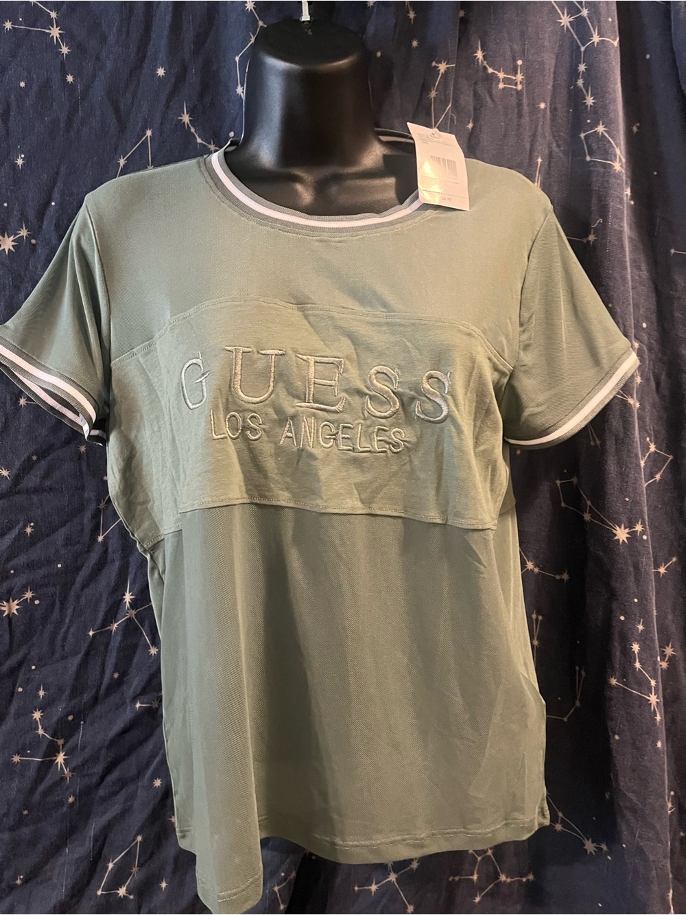 GUESS Sage Green Los Angeles Embroidered Logo Tee